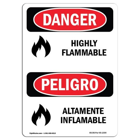 SIGNMISSION Safety Sign, OSHA Danger, 10" Height, Highly Flammable Bilingual Spanish OS-DS-D-710-VS-1354